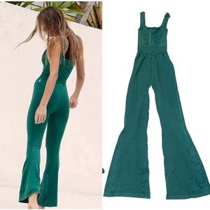 NEW Free People Good Karma Flared Onesie in Green